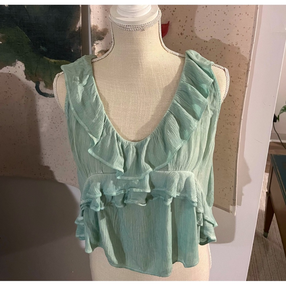 Free People Mint Aqua Ruffled Top (S)